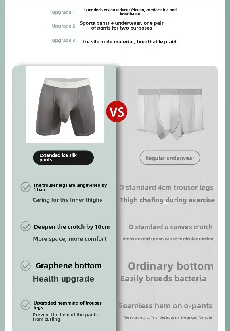 Mens Cool Ice Silk Boxer Briefs ลึกพิเศษกระเป๋า Breathable Long Running Sport Gym ชุดชั้นใน Anti Chafe ฟรีกางเกงว่ายน้ำนุ่ม — image 10