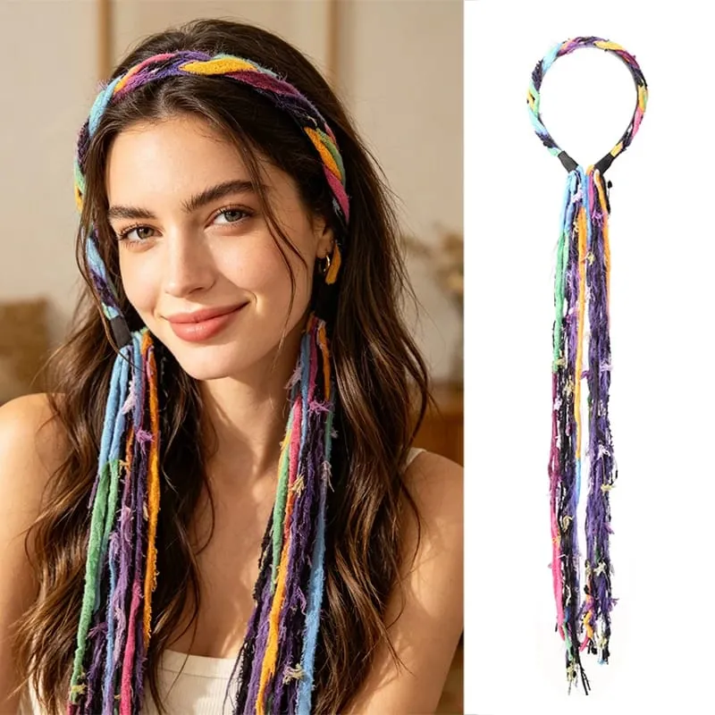 Accessorio per capelli bohemien con fascia lunga nappa colorata Maillard in peluche adatto per feste femminili — image 13