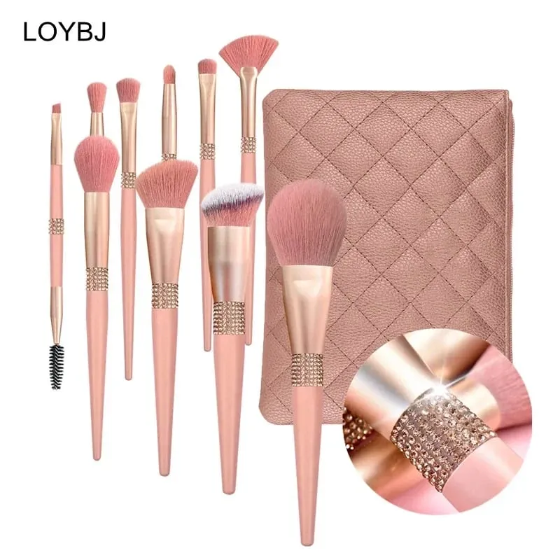 Juego de 10 Uds de brochas de maquillaje de diamantes, herramienta de mezcla de cosméticos, base en polvo, colorete, resaltado, sombra de ojos, cepillo para cejas y pestañas — image 1