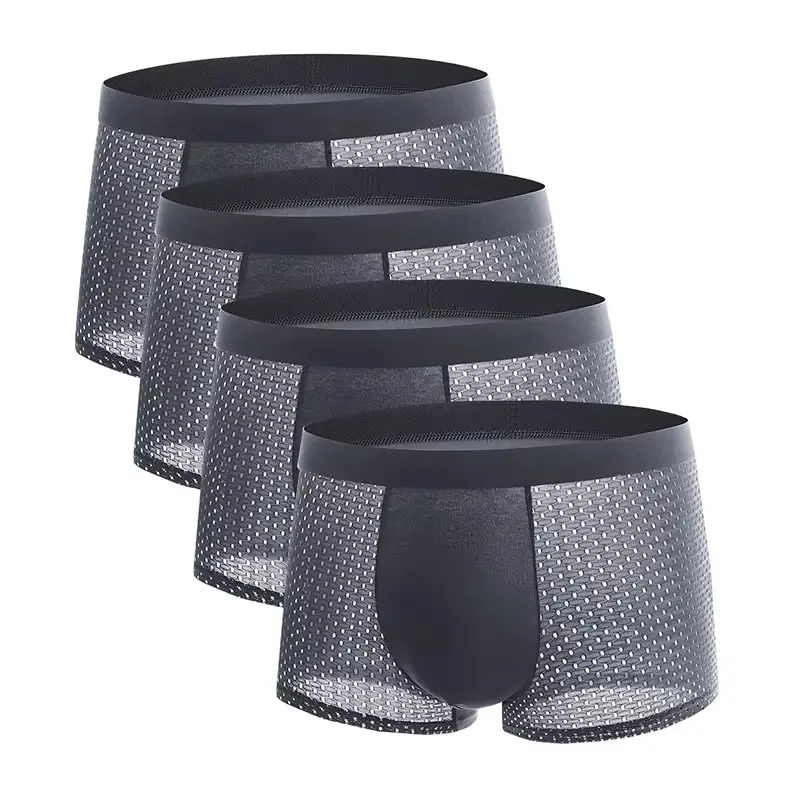 4 pz Uomini Boxer Lce Maglia di Seta Biancheria Intima da Uomo Mutandine Solido Sexy Comodo Estate Traspirante Lntimate Mutande — image 4