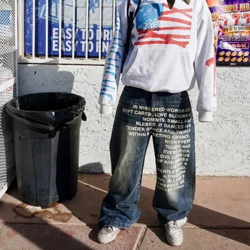 American Retro Patterned Alphabet Men Jeans Personalized Street Clothing Y2K Goth Men and Women Fashion Casual Pants — image 3