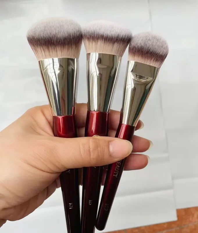 1 unidad 101 brochas de maquillaje para base contorneada, corrector y Base líquida en ángulo, brochas de maquillaje con mango de madera roja, herramientas cosméticas 506 — image 8