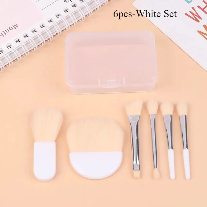 6Pcs Mini Travel Makeup Brushes Set with Clear Box Portable Cosmetic Powder Foundation Blush Blending Concealer Make Up Brushes