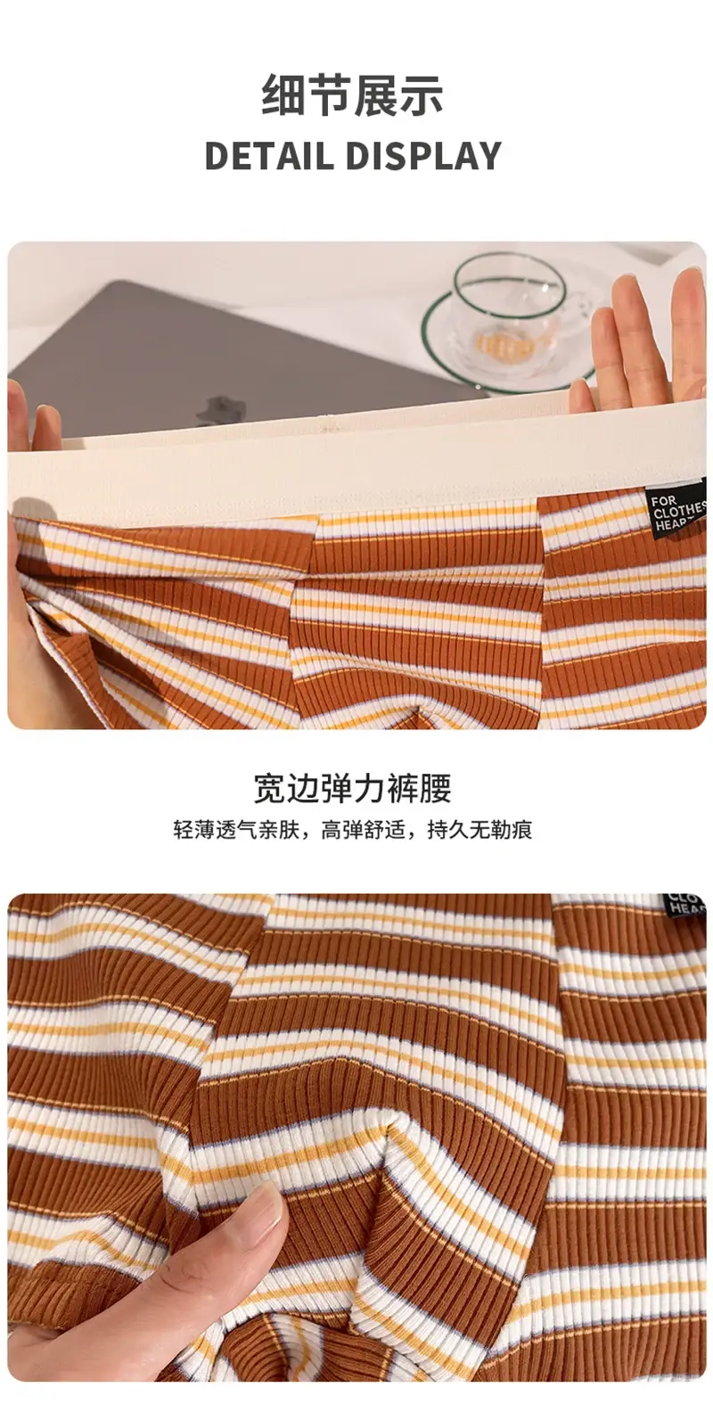남성 코튼 팬티 섹시한 줄무늬 편안한 속옷 탄성 통기성 복서 반바지 U 벌지 주머니 남성 속옷 Cueca Homme — image 4