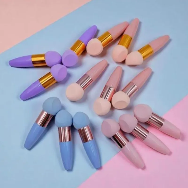 (.) 3 pennelli per trucco a testa di fungo per donna, fondotinta in spugna, soffio di polvere con manico, strumento cosmetico a forma liscia — image 1
