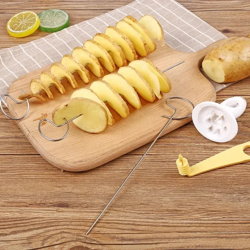 Trancheur de pommes de terre torsadé en acier inoxydable, en spirale, en plastique, coupe-pomme de terre rotatif, outil créatif pour légumes, Gadgets de cuisine, 1 ensemble — image 7