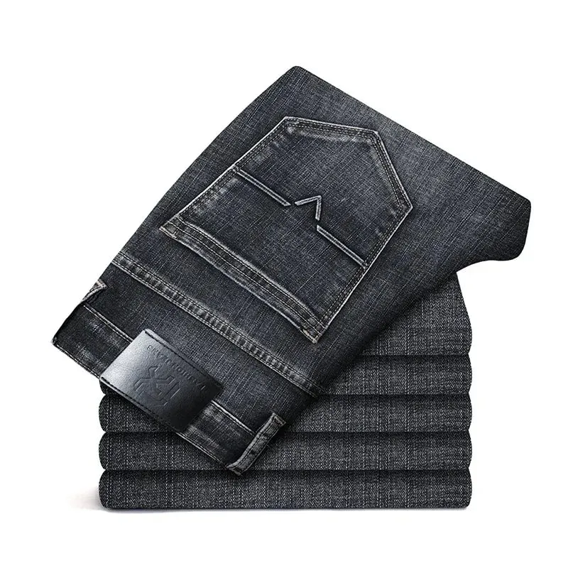 Seluar Jeans Fit Biasa 2026 Gaya Klasik Musim Bunga Musim Panas Baharu Seluar Fabrik Denim Regangan Biru Muda Lelaki Jenama Lelaki