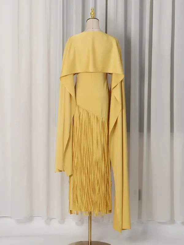 Gaun Chic Rumbai Sambungan Longgar Solid untuk Wanita Gaun Elegan Mewah Tanpa Lengan Leher O Fashion Musim Panas Wanita Baru — image 3