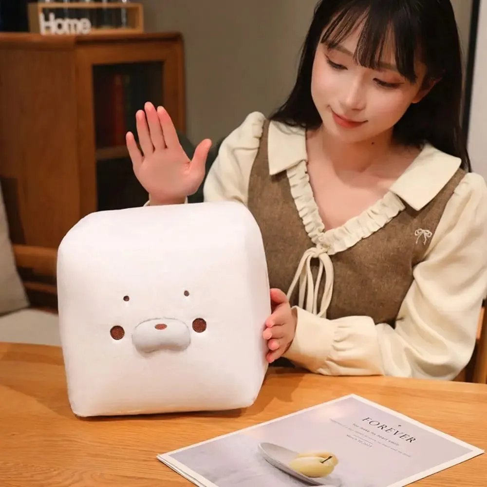 かわいいアザラシ表現ぬいぐるみおもちゃ正方形柔らかい豆腐型クッション豆腐型バッグチャーム家の装飾
