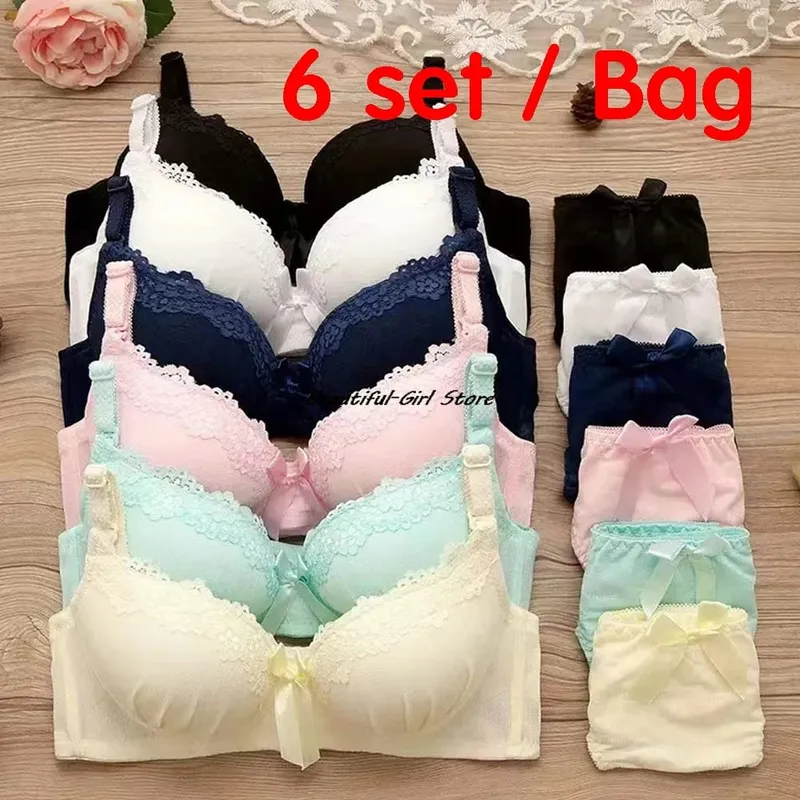 6 ชุด Push Up Bra ชุดเบาะ Intimates Lace Thongs ชุดชั้นในสตรีชุดชั้นในหญิงชุดชั้นใน Bra ชุด