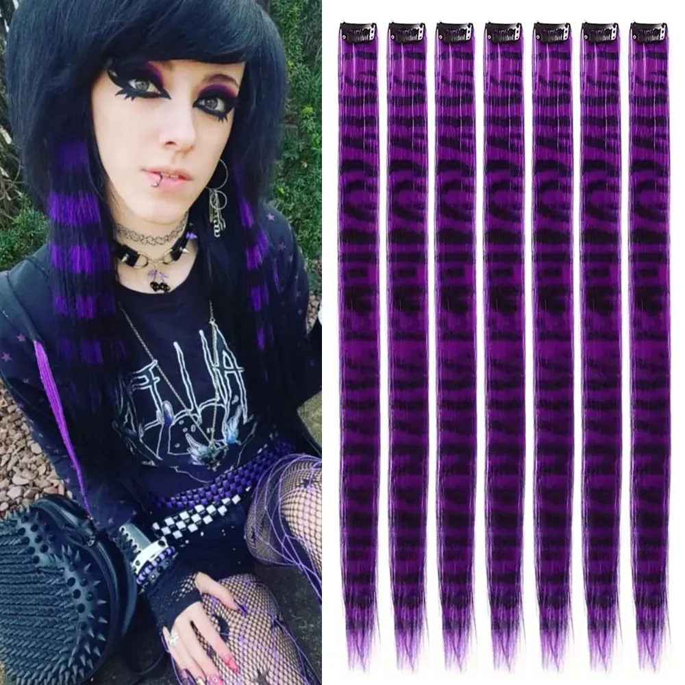 18 '7 ชิ้น Rainbow ยาวตรง Zebra พิมพ์สังเคราะห์ Feather คลิปในส่วนขยายของผมสำหรับผู้หญิงเหมาะสำหรับวันฮาโลวีนคริสต์มาส — image 9
