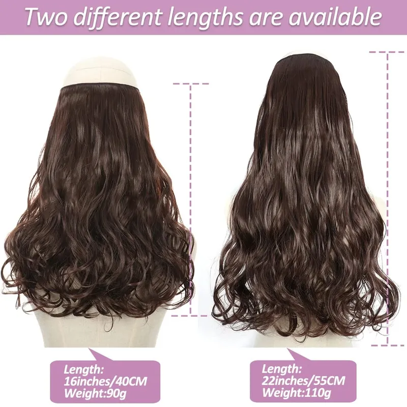 No Clips In Long Wavy Hair Extension Invisible Wire Hidden Fish Line False Hair Piece Synthetic Natural Black Blonde 16”22”32” — image 2