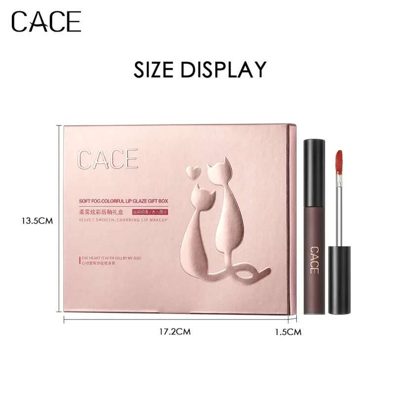 4 Keping Set Solekan Gincu Cecair Matte Warna Lipgloss Merah Seksi Tahan Air Kosmetik Kilau Noda Bibir Dengan Kalung — image 6