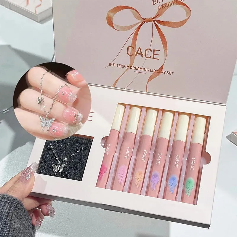 6 สี Matte Liquid ลิปสติกแต่งหน้าชุด Matte Long Lasting Lipgloss Tint กันน้ำ Lip Mud พร้อมสร้อยคอของขวัญเครื่องสำอาง — image 3