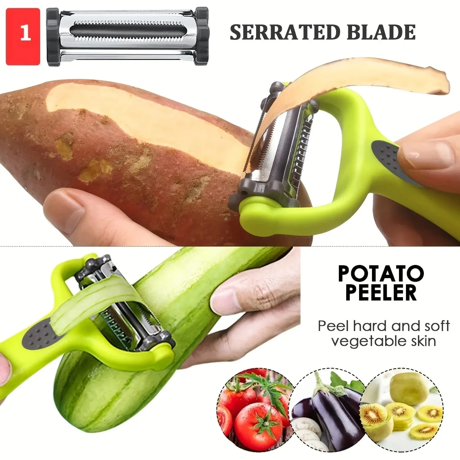 Pelapatate multifunzionale 3 in 1 per frutta e verdura, grattugia e trituratore: l'utensile da cucina definitivo Accessori da cucina — image 6