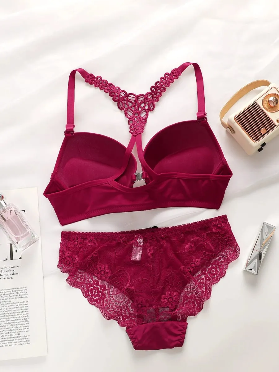 Set intimo da donna nero rosso blu con cerchi in acciaio, fibbia anteriore, bellissimo reggiseno pull up posteriore A2128 — image 4