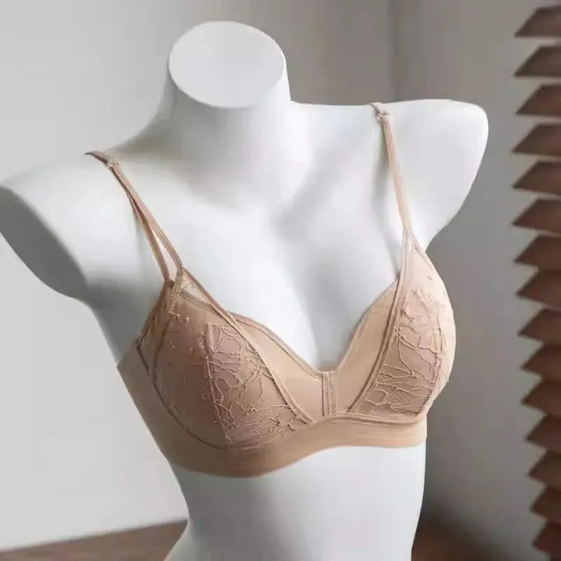Bralette en dentelle française sans fil, sans doublure, Sexy, demi-bonnet transparent, légère, confortable, Lingerie d'été, usage quotidien, petit buste, Push Up — image 9