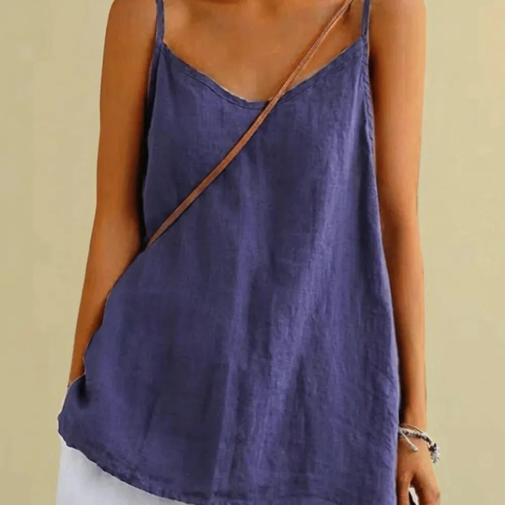 Top básico de algodão com alça espaguete, decote em V, sem mangas, regata solta, respirável, camis, roupa de verão — image 10