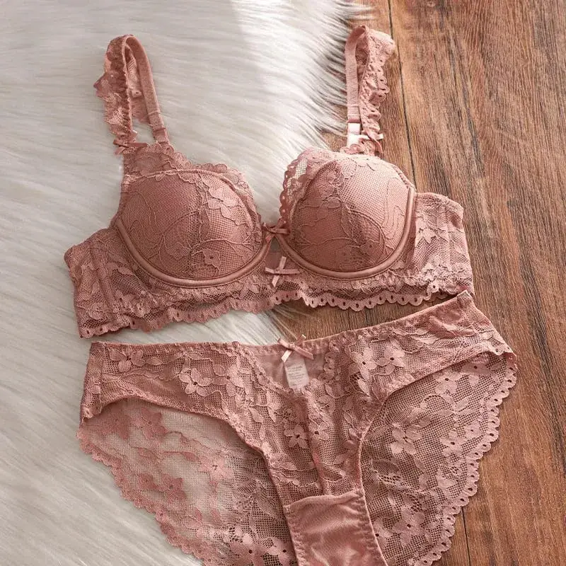 Set Bra Pakaian Dalam Renda Perancis Berwayar Dalam Cawan Nipis Sokongan Sisi Anti Kendur Seluar Dalam Wanita Mesra Payudara Penuh 32‑38AB — image 9