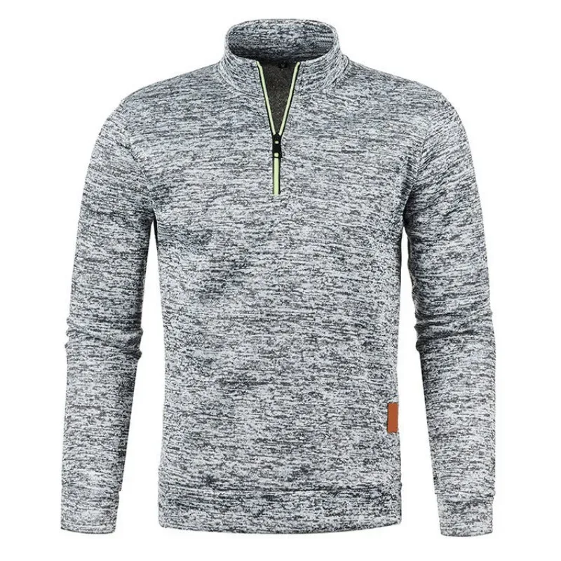 Autumn Men's Half Zipper Sweatshirt Long Sleeve Solid Color Pullover Turtleneck Streetwear Winter Warm Jacket Sport Coats — image 4
