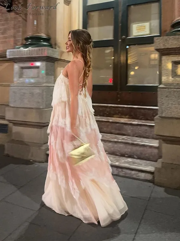 Robes bouffantes en dentelle à bretelles Spaghetti pour femmes, Slim, sans manches, dos nu, longueur au sol, nouvelle tenue de vacances d'été pour dames, 2026 — image 4
