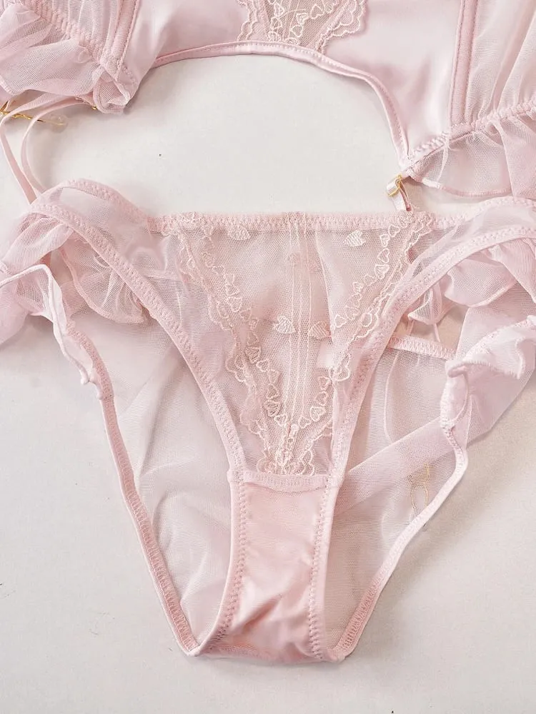 Ensemble de Lingerie Corset en arête de poisson rose avec coussinet de poitrine, soutien-gorge à Double bretelles fixes pour femmes, costume avec sous-vêtements — image 2