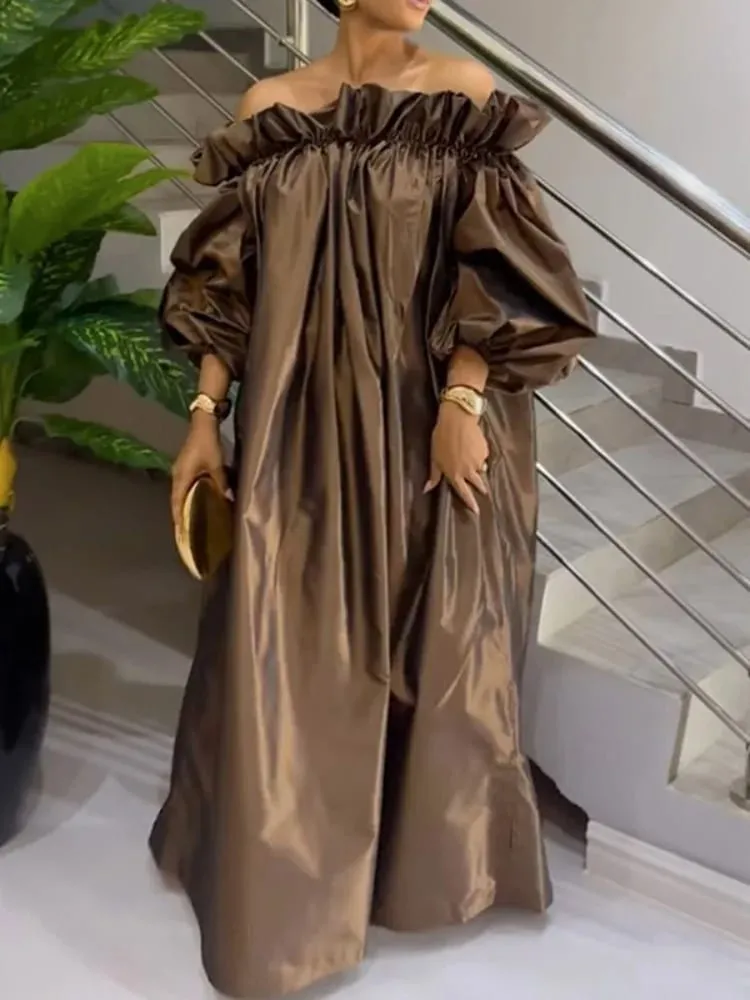 Freeacy – robe d'été pour femmes, couleur unie, épaules dénudées, manches bouffantes, ample, Maxi, mode décontractée, robes de soirée, 2026 — image 1