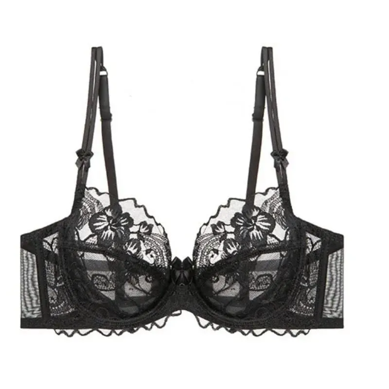 Schickes französisches, ultradünnes Spitzen-Dessous-Set für große Brüste, durchsichtiger Bügel-BH, kleiner Brustlift, elegantes, weiches, feminines Set S-XL — image 9