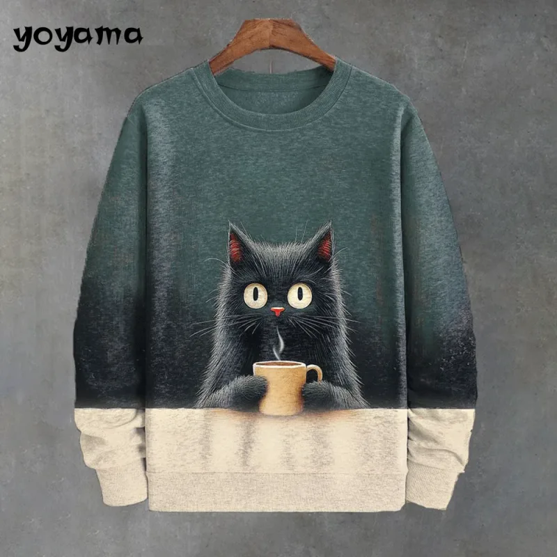 Cat Print Long Sleeve Hoodie for Men Oversized Hoodies Pullover Autumn Men Round Neck Sweatshirt Fashion Unisex Clothing Tops — image 5