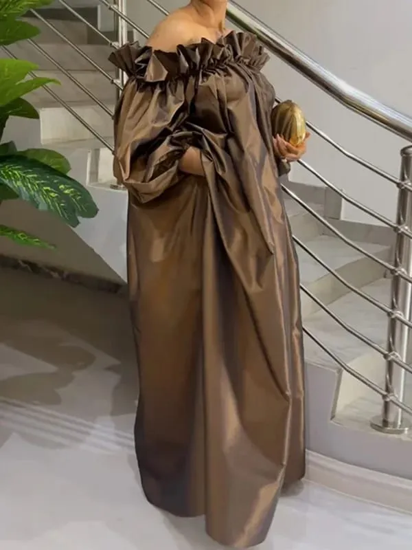 Freeacy – robe d'été pour femmes, couleur unie, épaules dénudées, manches bouffantes, ample, Maxi, mode décontractée, robes de soirée, 2026