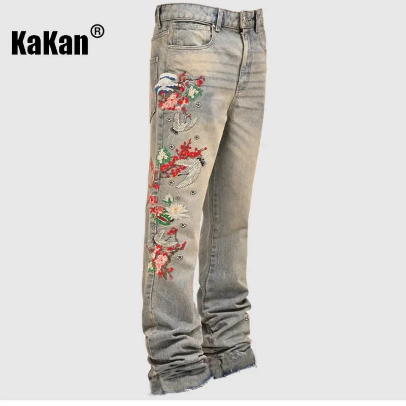 Kakan - New Men's Blue Slim Fit Patch Jeans Y2k Printed Design Long Jeans Jeans Man Brand — image 4
