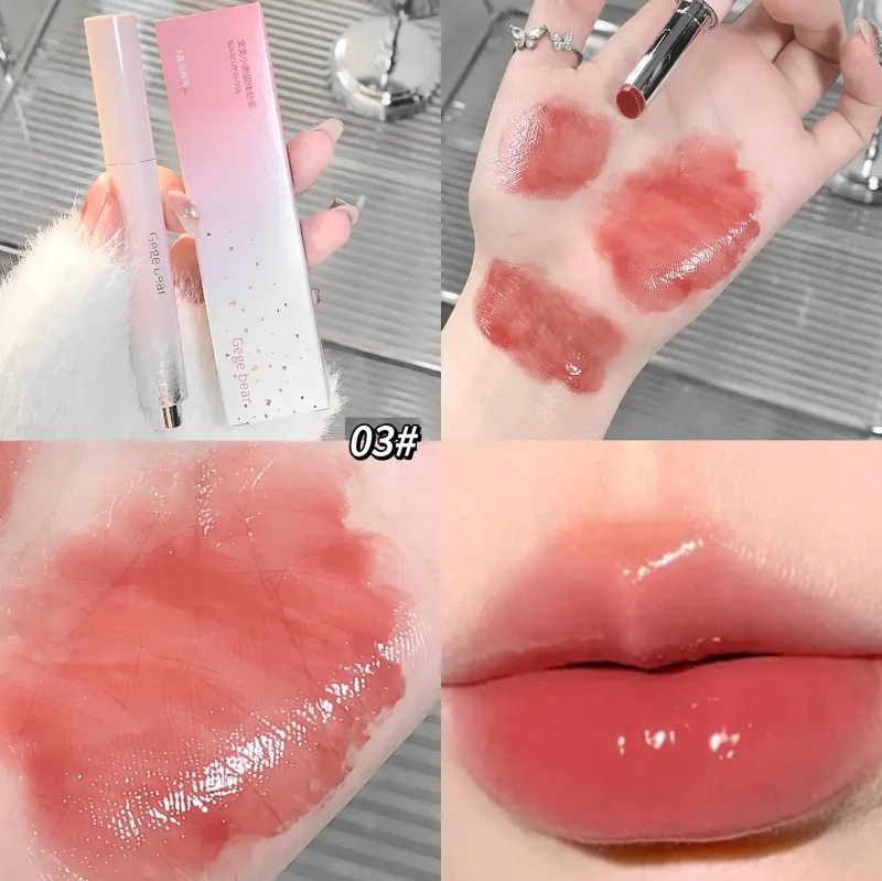 Air Jernih Cahaya Pepejal Lip Gloss Jeli Berair Gincu Merah Jambu Pensil Pelembap Cermin Gincu Pen Lipstik Korea Bibir Kosmetik — image 8