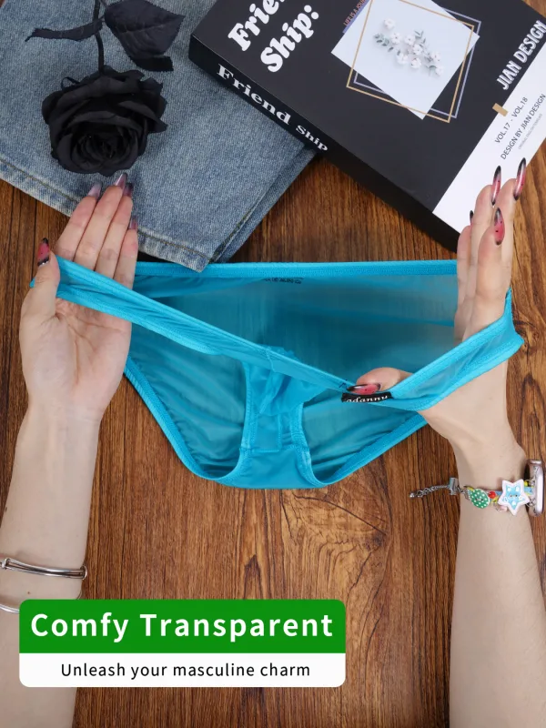 1 Stück Herren-Slip aus Eisseide, ultradünn, kühlendes Mesh, transparent, unabhängiger U-konvexer Beutel, schmale Passform, kaum sichtbare Alltagsunterwäsche