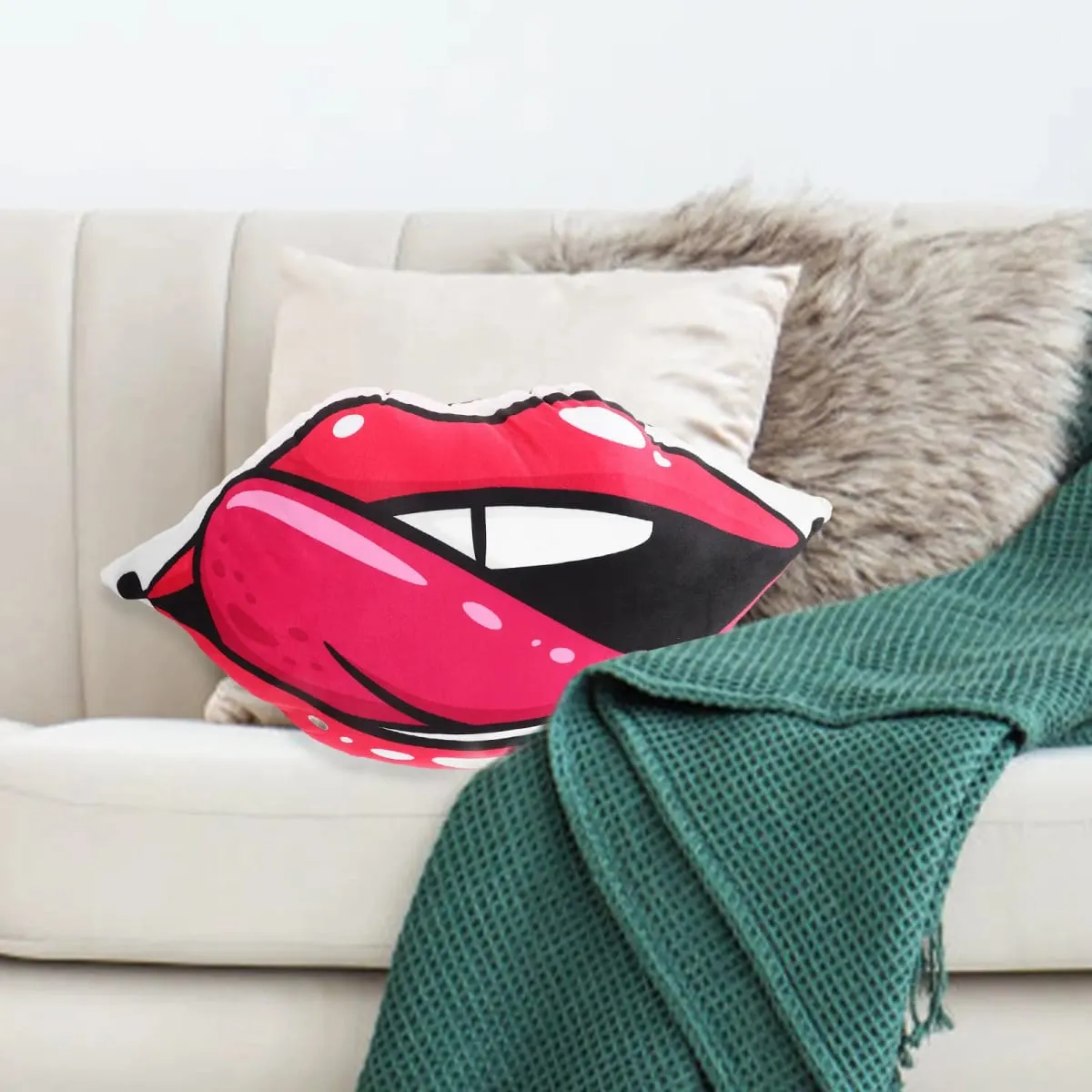 Red Lip Series Double-Sided Digital Print Lip Pillow Removable Cover Decorative Throw Pillow for Couch Bedroom Living Room — image 6
