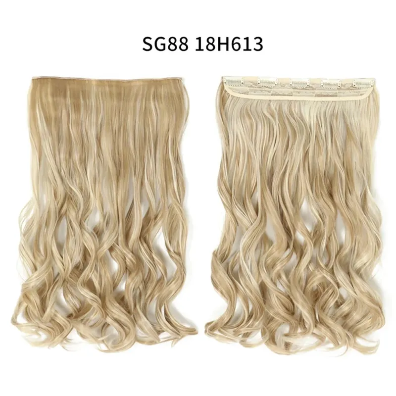 Long Straight Curly One Piece 5clips Clip-in Extensions 22Inch Heat Resistant Hairstyles Colour Mix Blonde Hair Piece For Women — image 35