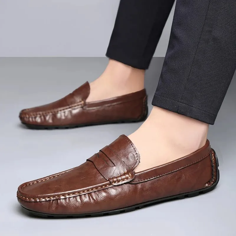 New Classic Casual Leather Men Shoes High Quality Summer Soft Bottom Loafers Outdoor Slip on Driving Shoes Flat Designer Shoes — image 4