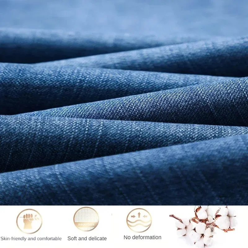 2024 Brand Thin or Thick Material Men's Elastic Cotton Jeans Fashion Gray Comfortable Denim Business Casual High Waist Pants — image 6