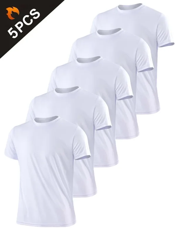 5PCS Men's Solid Color Ultralight Quick Dry Sport T-Shirt Breathable Lightweight Top For Fitness Training Workout Running Gym — image 10