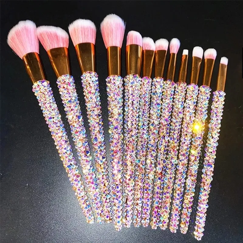 Pędzle do makijażu wysadzane diamentami 12 sztuk/zestaw klejnoty narzędzia kosmetyczne do makijażu pełne diamenty sypki puder do podkładu pędzel do korektora Bling — image 1