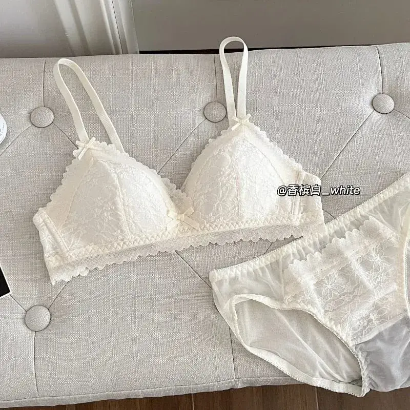 Japanese Style Bralette for Small Breasts Wireless Lace Bra Set Women Sexy French Breathable Comfort Push Up Underwear