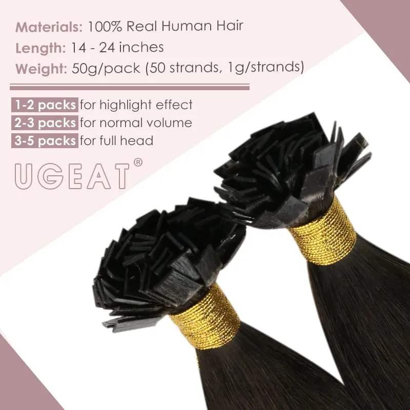 Ugeat FLAT TIP ต่อผมมนุษย์ผม Pre-Bonded Hair Extensions 14-24 "Keratin FLAT Human Hair balayage สีผม 1g/1 S — image 3
