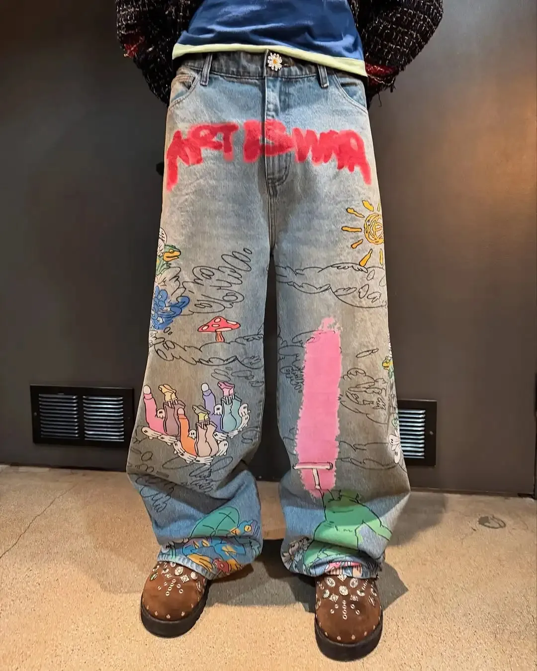 Y2K American Fashion Super großes lustiges Muster bedruckte lässige Jeans Hip Hop Gothic High Waist Wide Leg Hose — image 2
