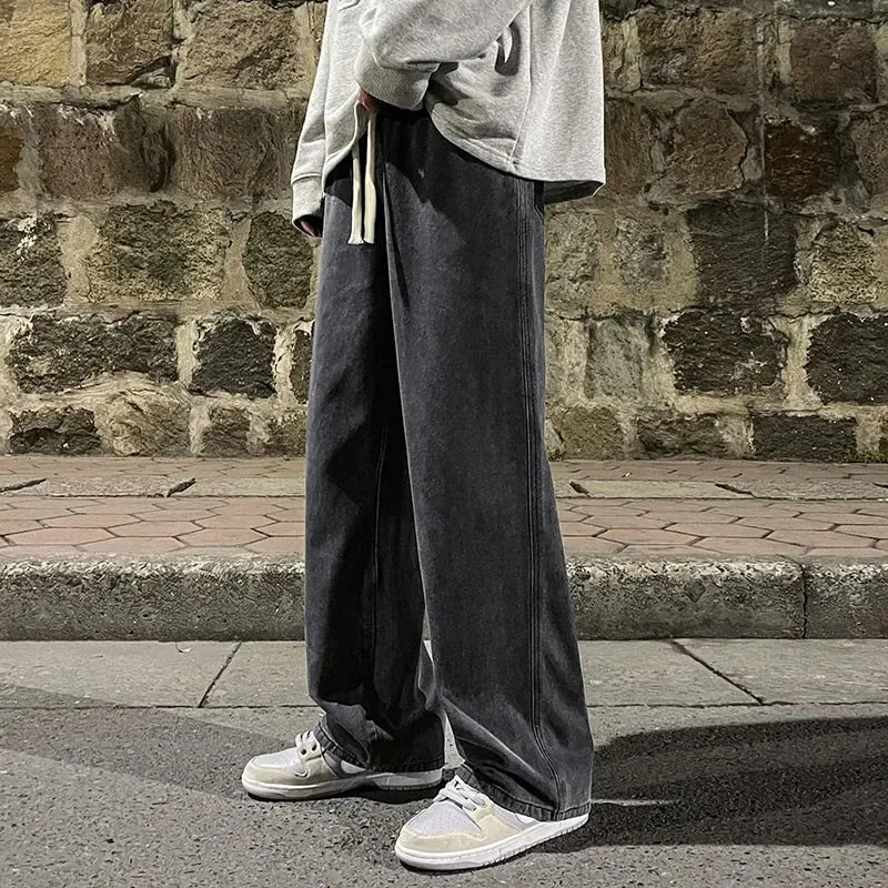 2026 Men's Jeans Korean Version Student Casual Pants High Street Straight Loose Wide Leg Jeans Black Grey Blue Baggy Jeans — image 13