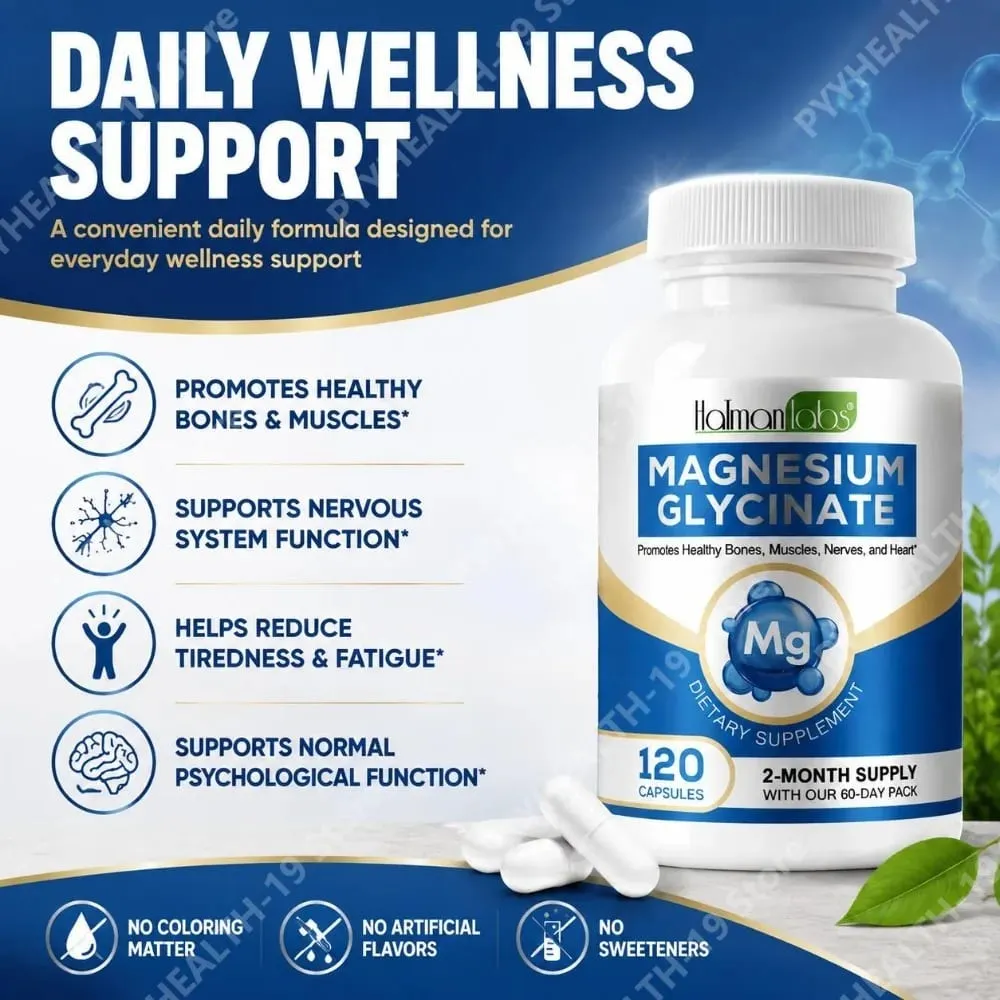 Kapsul Magnesium Glycinate dengan 208mg Elemental Bisglycinate untuk Otot Tulang yang Sihat & Sokongan Saraf Dewasa 120 Kapsul — image 3