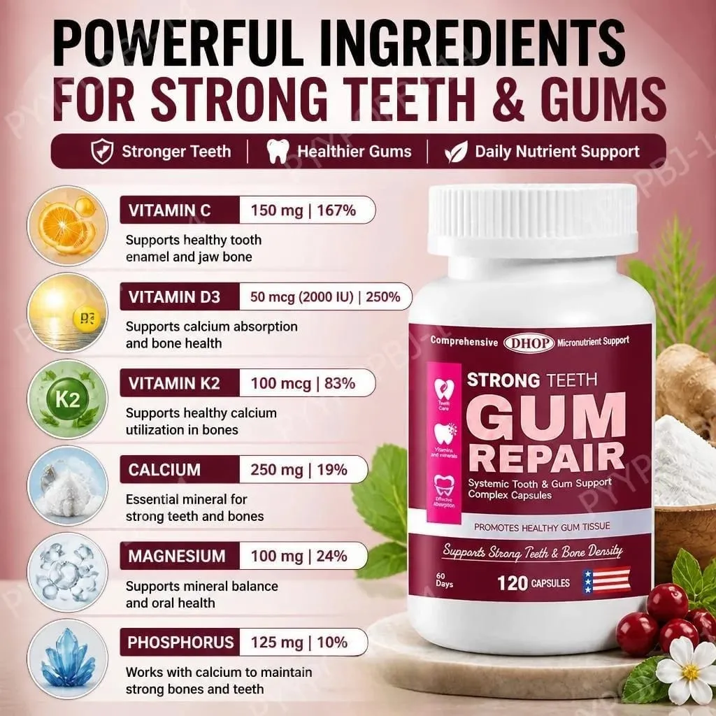 Strong Teeth Capsules Support Tooth Enamel and Gum Tissue Health with Vitamin C Vitamin D3 K2 Calcium and Zinc 120 Capsules — image 4