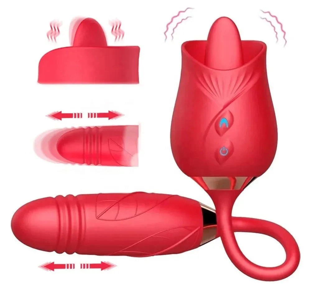 Penggetar Menjilat Mawar untuk Wanita Perangsang Kelentit Puting Pengurut Dildo Tujahan 2 dalam 1 Mainan Seks untuk Wanita Produk Seks Dewasa — image 1