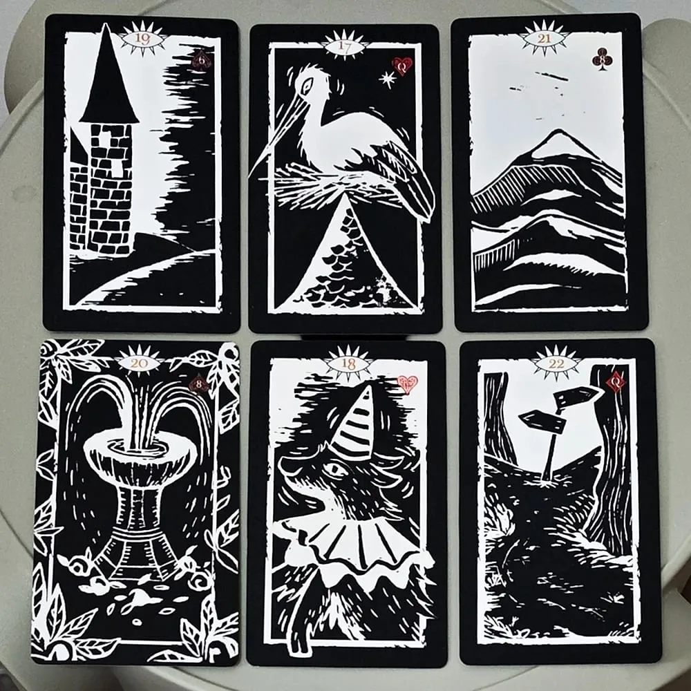 Gulliver Lenormand Oracle Deck 10,3*6cm – 36 Karten Minimalistische schwarz-weiße Linolschnittkunst — image 6