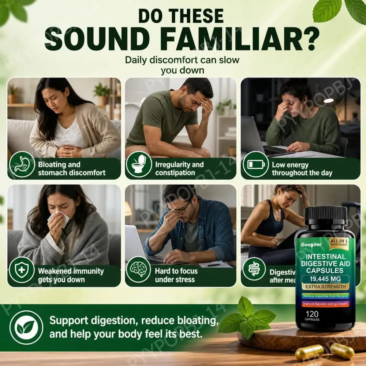 Googeer Intestinal Digestive Aid Capsules Fischölextrakt unterstützt die Verdauung und die Darmgesundheit unterstützt die Immunität 120 Kapseln — image 3