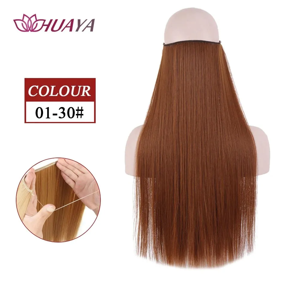 Filo invisibile sintetico lungo rettilineo senza clip nelle estensioni dei capelli Pezzi di capelli finti Linea di pesce segreta Posticci per le donne — image 11