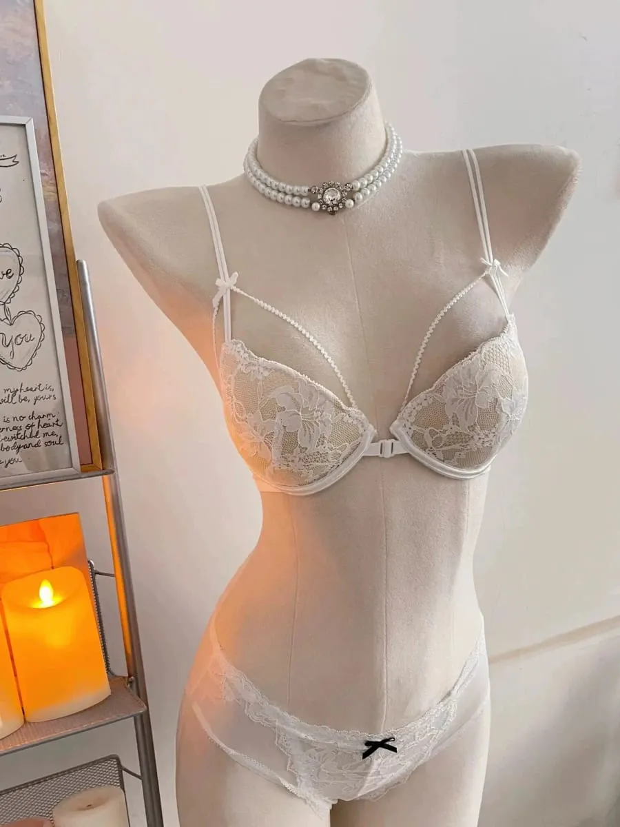 Sutiã e conjunto de sutiã com fecho frontal, coquete mínimo, alças finas sem fio, beleza, envoltório lateral, suporte pequeno, busto curvilíneo, luz íntima — image 10